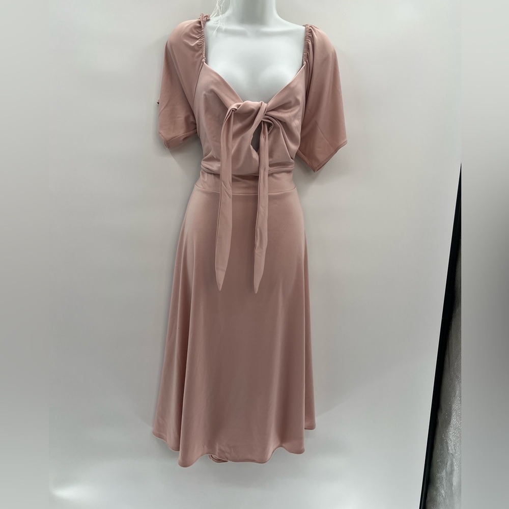 Longlegbird Plus Size Elegant Front Tie Fit and Flare Dress - Size XL